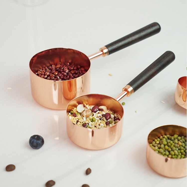 Amount of rose gold cup spoon 4 dresses with thick copper plating for measuring spoon seasoning wood spoon handle the amazon